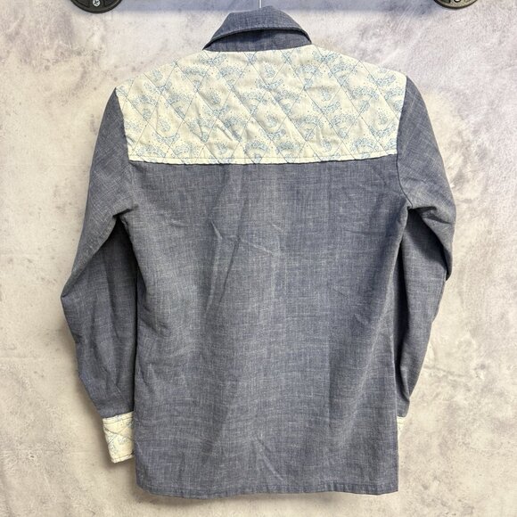 Vintage 70s Kmart Permanent Press Button Up Shirt Womens 18x23 Blue - Picture 2 of 13